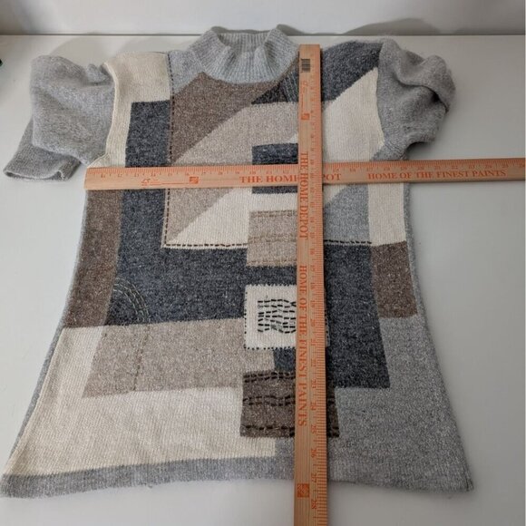 Vintage Silk Angora Beaded Sweater Womens Size Medium Gray Art Deco Mock Neck - Picture 12 of 14